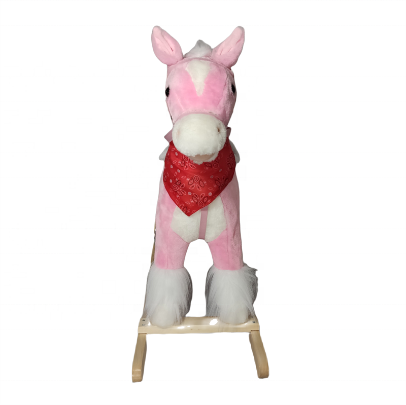 Hot selling baby rocking horse plush wood toys children's plush pony rocking horse for birthday gift