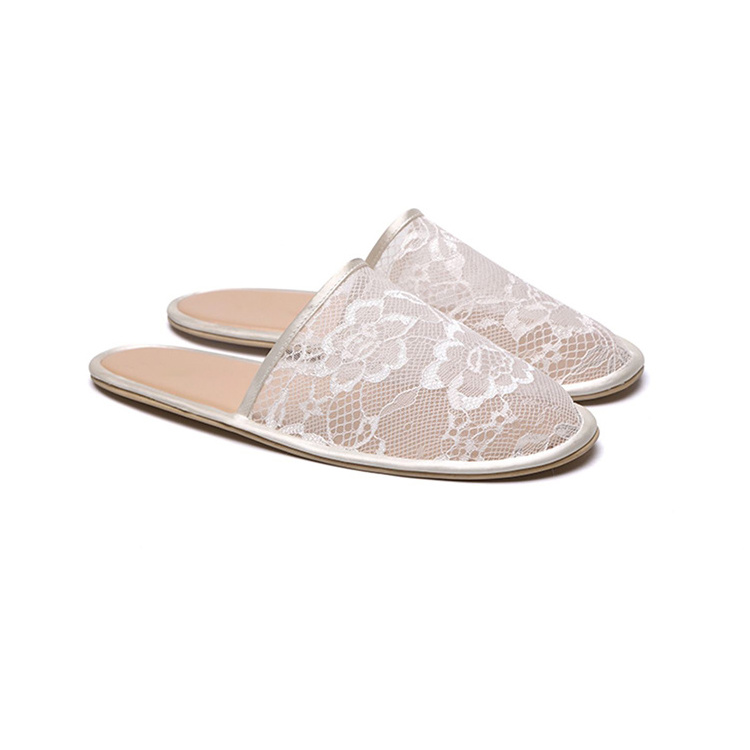 Fashion Wedding Morning Female Bridesmaid Lace Mesh Summer Indoor White Bride Slippers