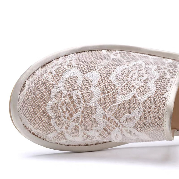 Fashion Wedding Morning Female Bridesmaid Lace Mesh Summer Indoor White Bride Slippers