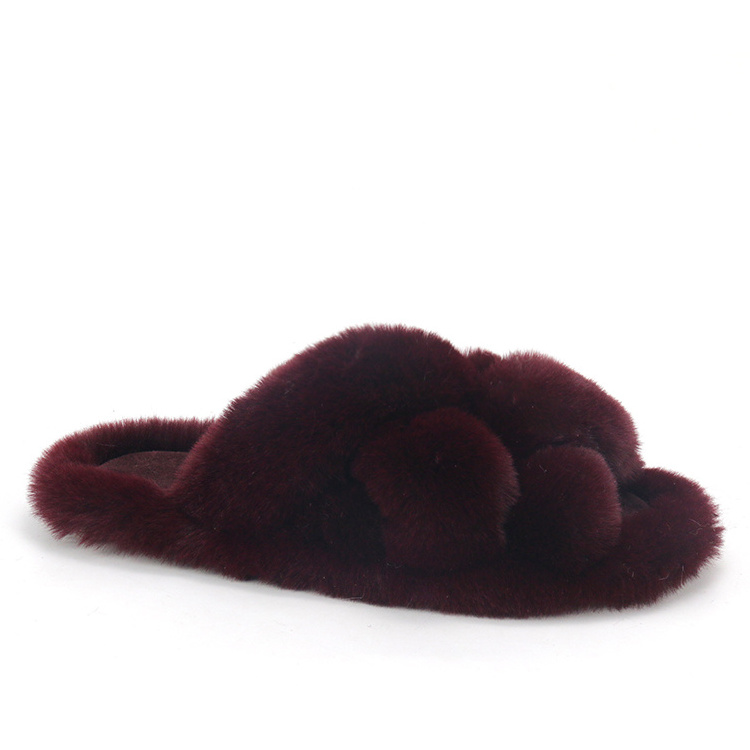 Wholesale Ladies Shoes Night Morning Soft Sleepers Fluffy Furry Fur Slides Slippers Custom Logo