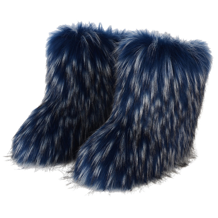 2024 Hot Selling Ladies Imitation Raccoon Fur Boots Factory Wholesale High Quality Fluffy Fur Snow Boots