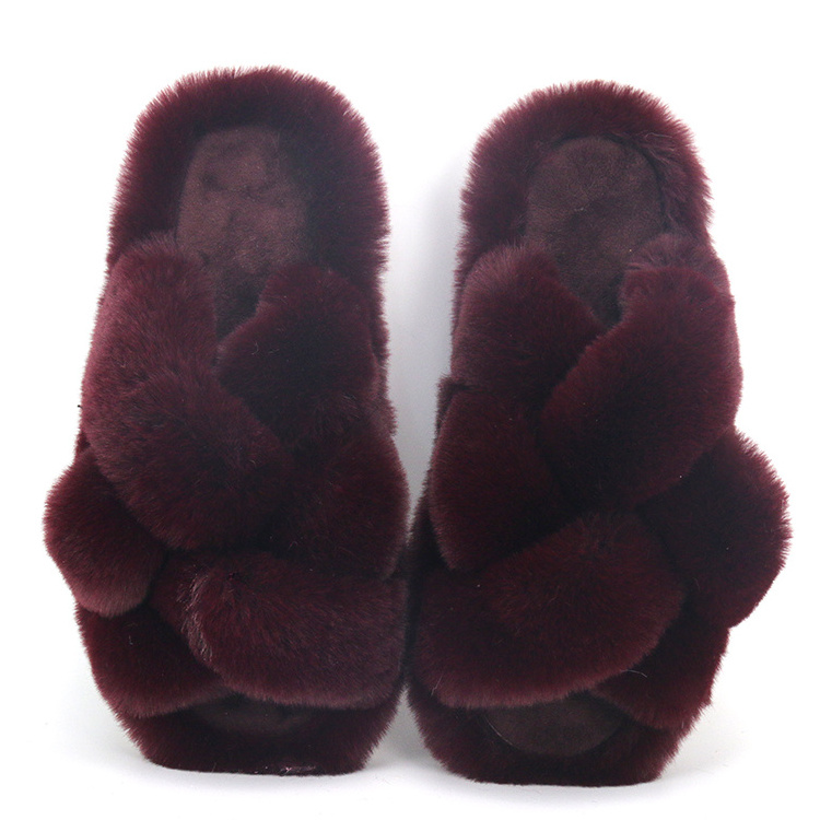 Wholesale Ladies Shoes Night Morning Soft Sleepers Fluffy Furry Fur Slides Slippers Custom Logo