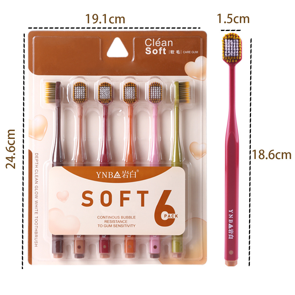 High Quality 6 Pack Wide Head for Adult Tooth Brush Soft Bristle Toothbrush