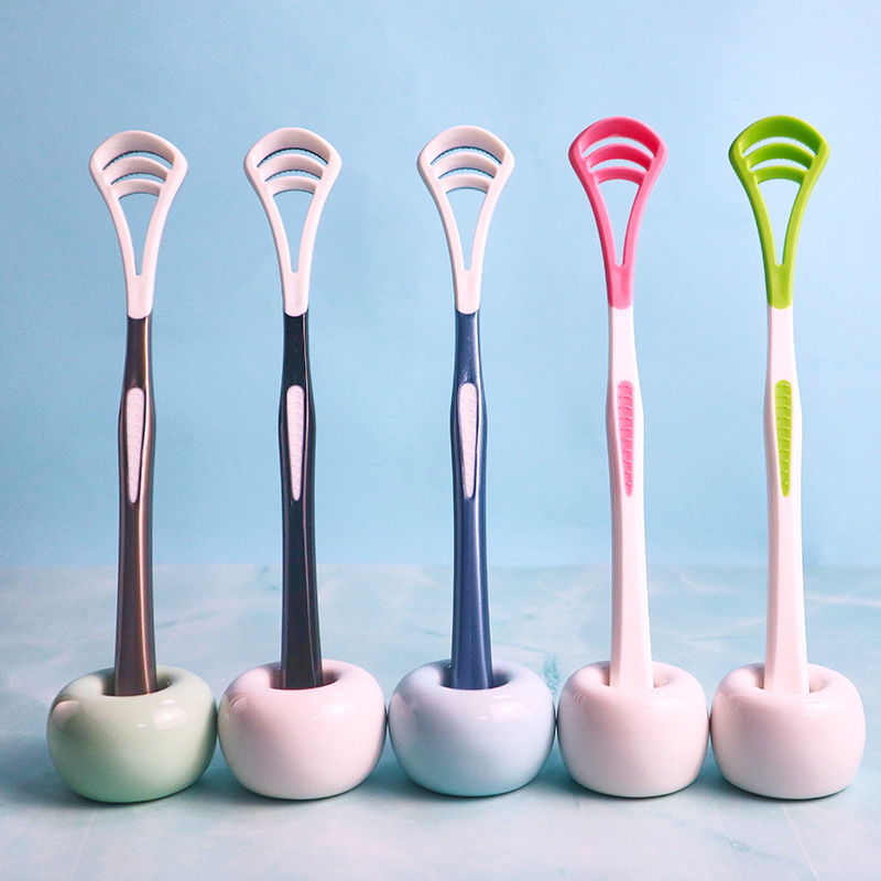 Wholesale Silicone Plastic Tongue Cleaner Brush raspador de lingua limpiador de lengua Tongue Scraper