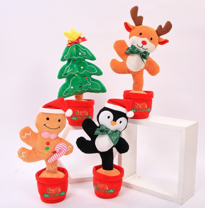 Christmas  Hot Selling Gifts Decoration Dancing Twisting Singing Christmas Tree Gingerbread Penguin Plush Toy with Flash Light