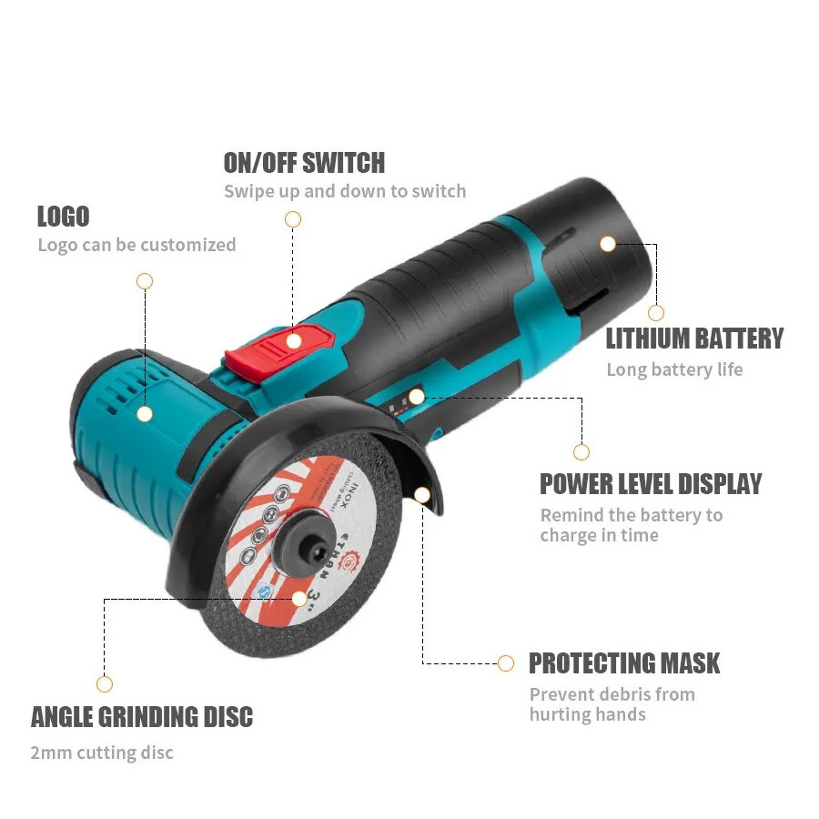 12V Cutting Diamond Cordless Power Tools Rechargeable Grinding Tool Polishing Grinding Machine Mini Angle Grinder