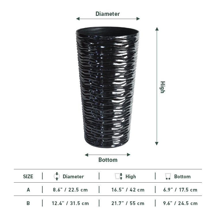 Large size tall round Cylinder plastic glazed glossy plant pot planters for outdoor indoor livingroom decor