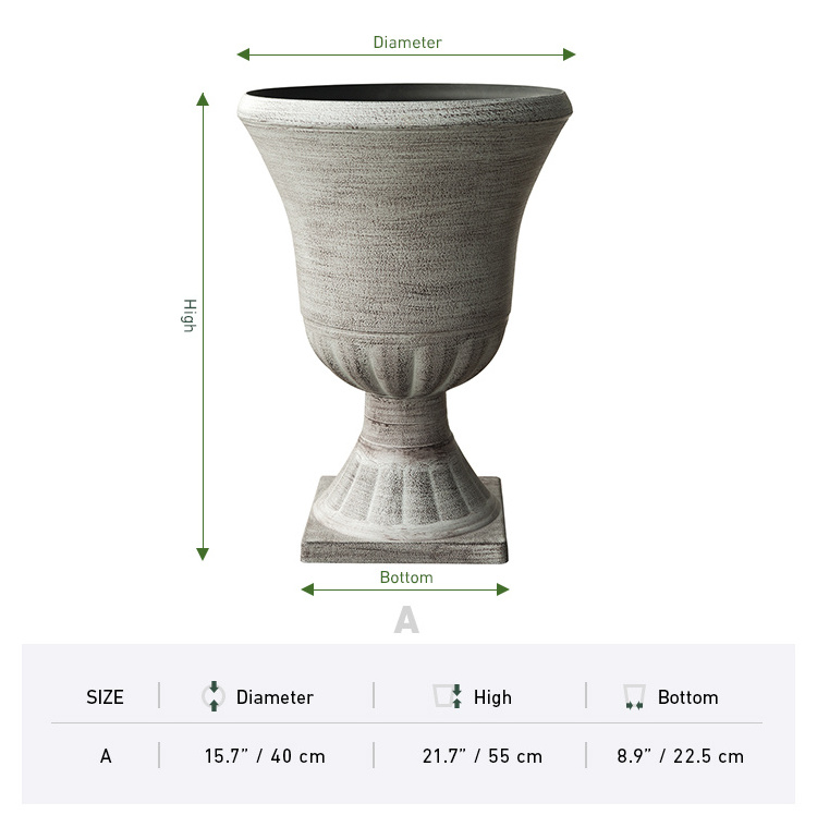 Kailai outdoor decor roman style garden pedestal antique plastic urn flower planter pots for plants