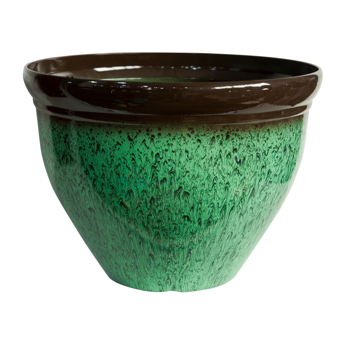 Hot sale poly resin plastic decorative thick rim round look glazed pottery flower pot for plants