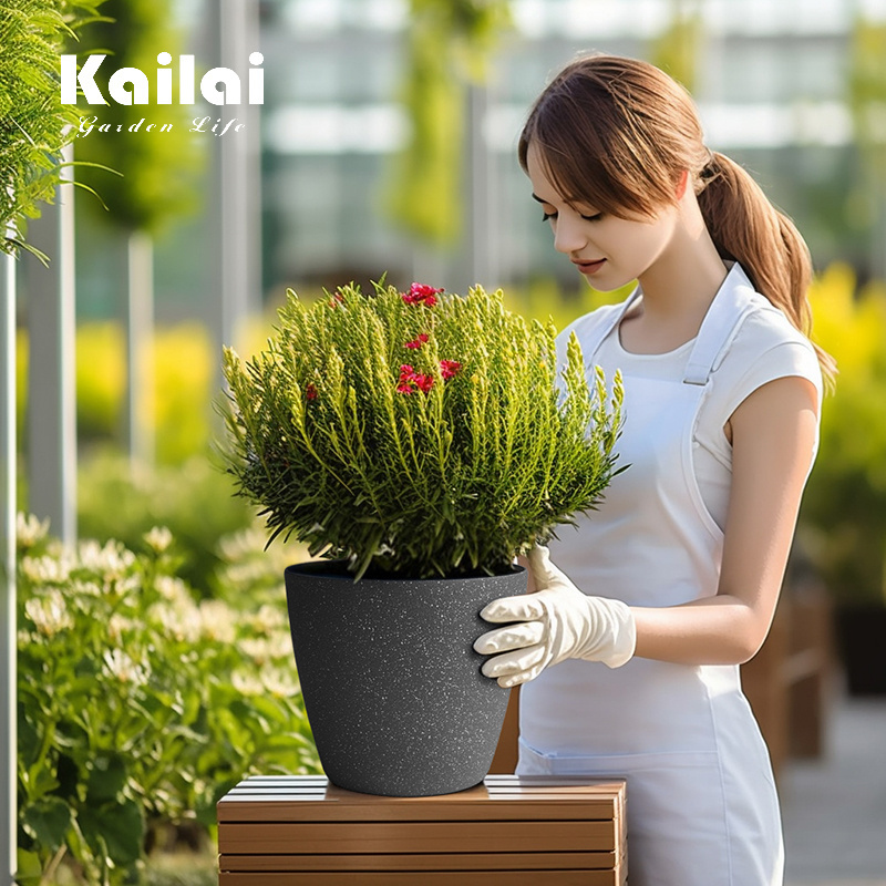 Kailai indoor outdoor large resin concrete effect recycled plastic self watering garden flower planter pot for plants