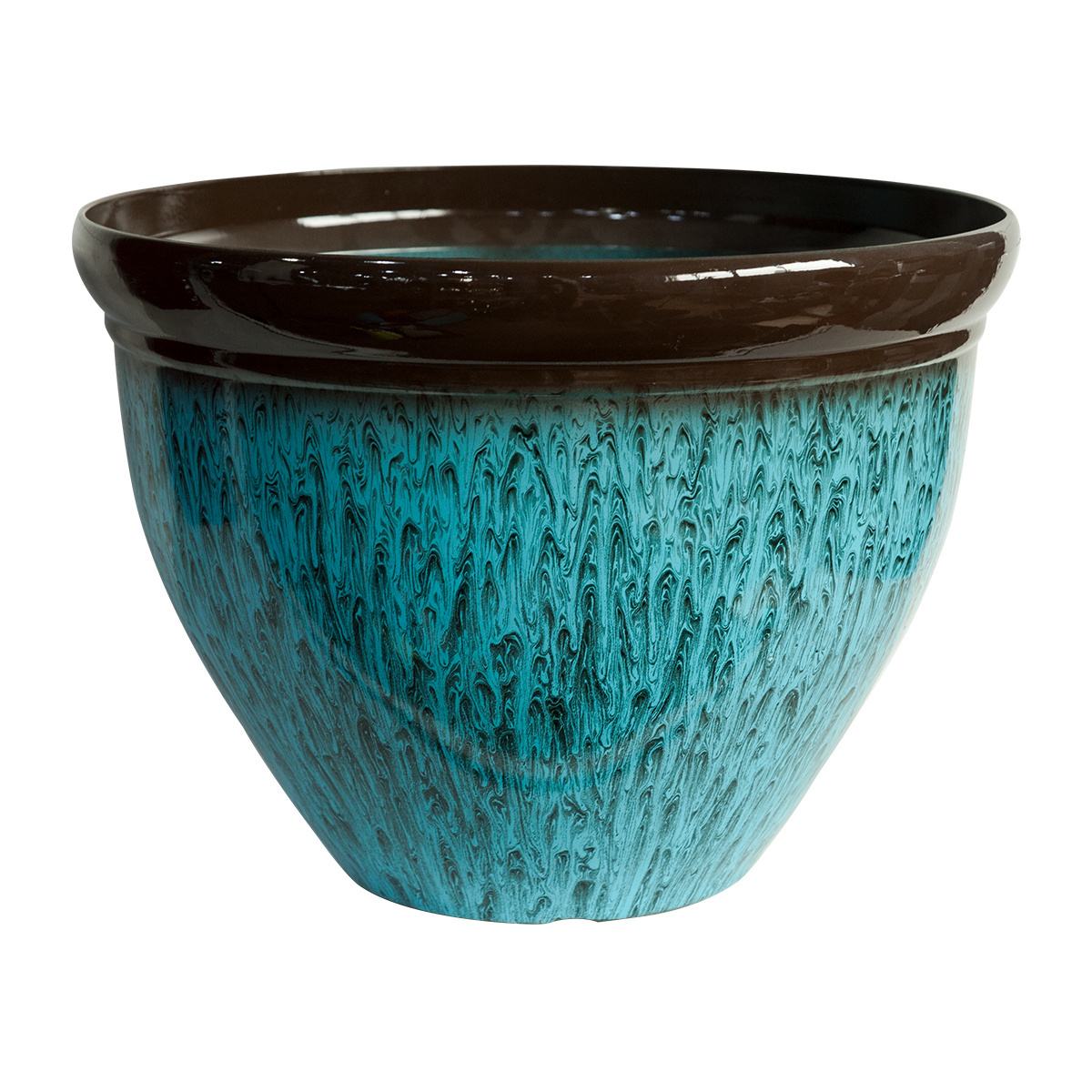 Hot sale poly resin plastic decorative thick rim round look glazed pottery flower pot for plants