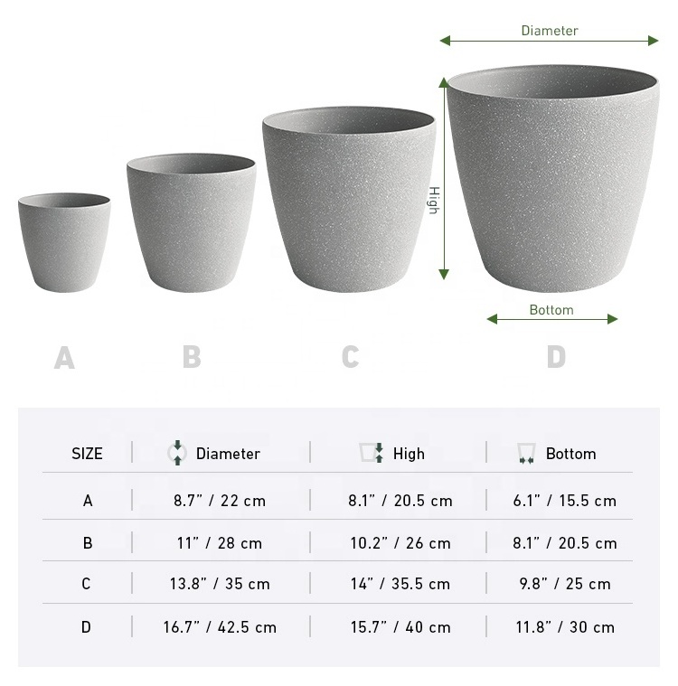 Kailai indoor outdoor large resin concrete effect recycled plastic self watering garden flower planter pot for plants