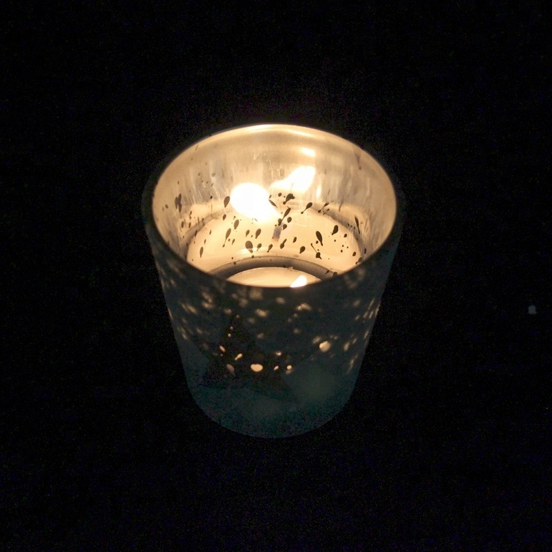 Green silver plated glass candle jars designed with pentagram