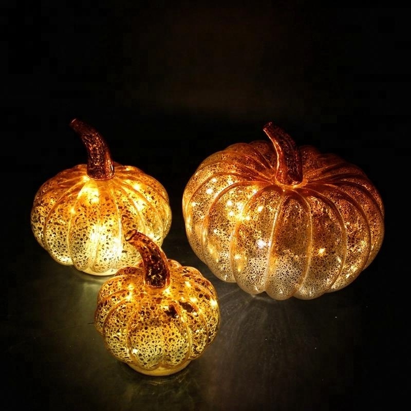 Popular Halloween lanterns decorated LED lights hanging Wishing glass bottles pumpkin shaped LED lights hanging balls