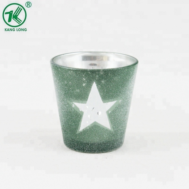 Green silver plated glass candle jars designed with pentagram