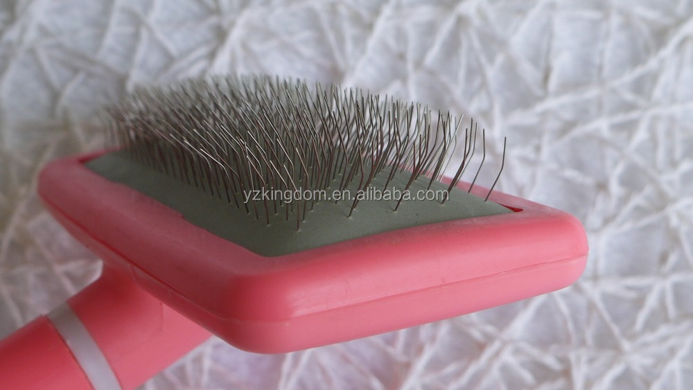 Pink Plastic Handle Pet Dog Cat Animal Puppy Poodle Hair Fur Cleaning Grooming Slicker Comb Brush