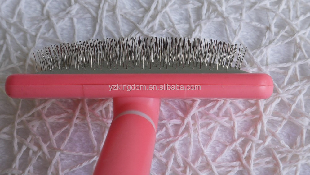 Pink Plastic Handle Pet Dog Cat Animal Puppy Poodle Hair Fur Cleaning Grooming Slicker Comb Brush