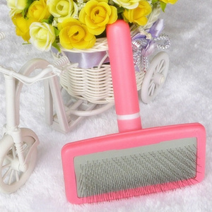 Pink Plastic Handle Pet Dog Cat Animal Puppy Poodle Hair Fur Cleaning Grooming Slicker Comb Brush