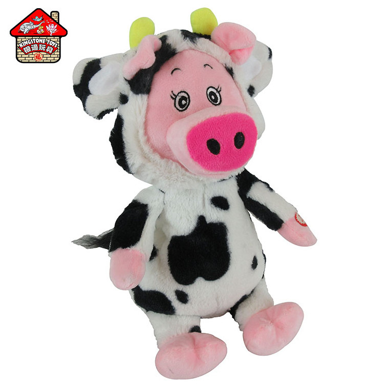 Electronic movement plush toy pig with cow coat soft toy pig dancing and singing