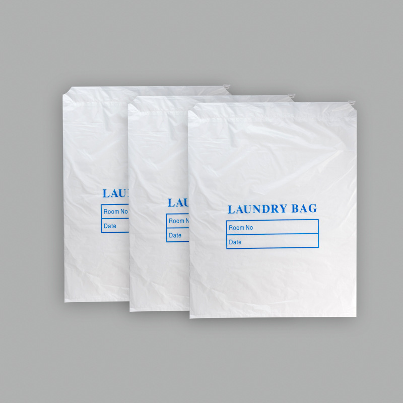 Hotel Disposable Travel Laundry Bag  Plastic Hotel Drawstring Bag with Logo