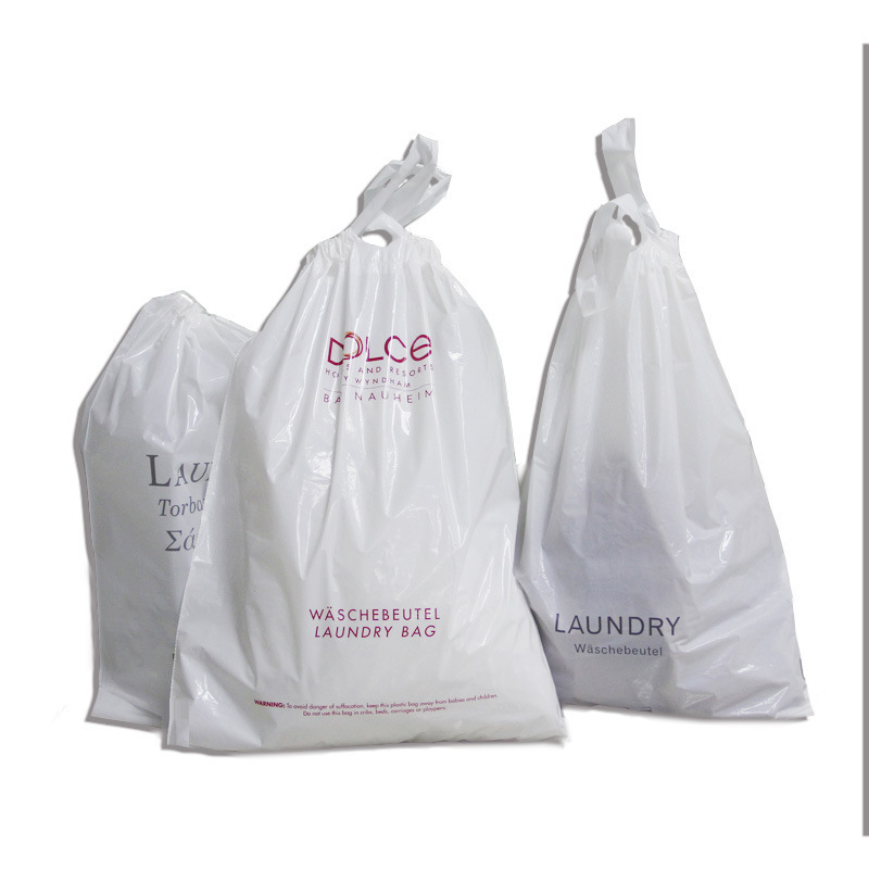 Wholesale Disposable Cheap Hotel PE Laundry Bag Drawstring Laundry Plastic Bag