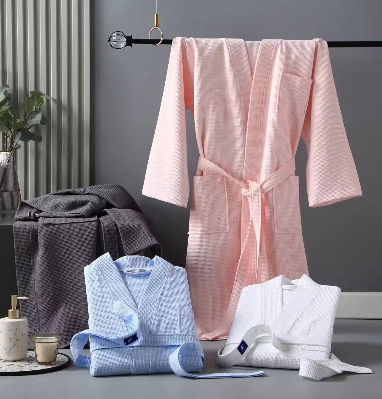 Luxury Hotel logo Spa Bath Robe Waffle Weave Bathrobe