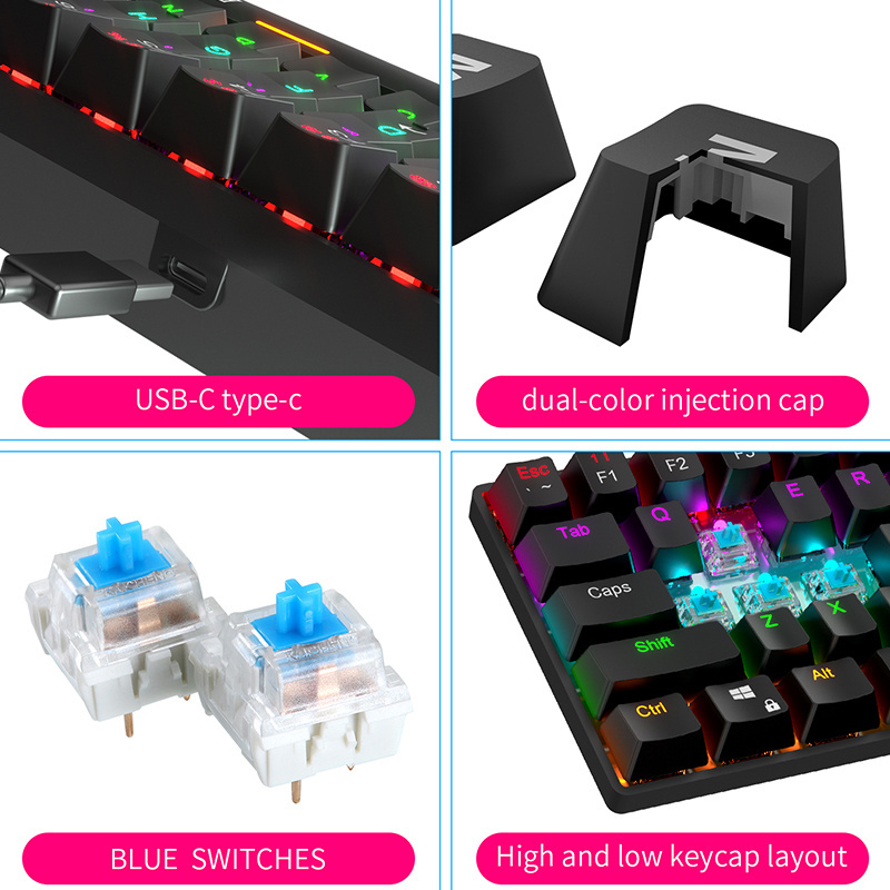 Wholesale 61 Keys Blue Black RGB Backlit Gamer Cool Gaming Ergonomic Design USB Wired Ajazz Hotswap Keyboard Mechanical