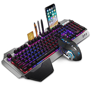 Rgb Led Backlit Mechanical Feel Wireless Gaming Keyboard Mouse Combos With Hand Rest Phone Holder For Computer Gamer Office