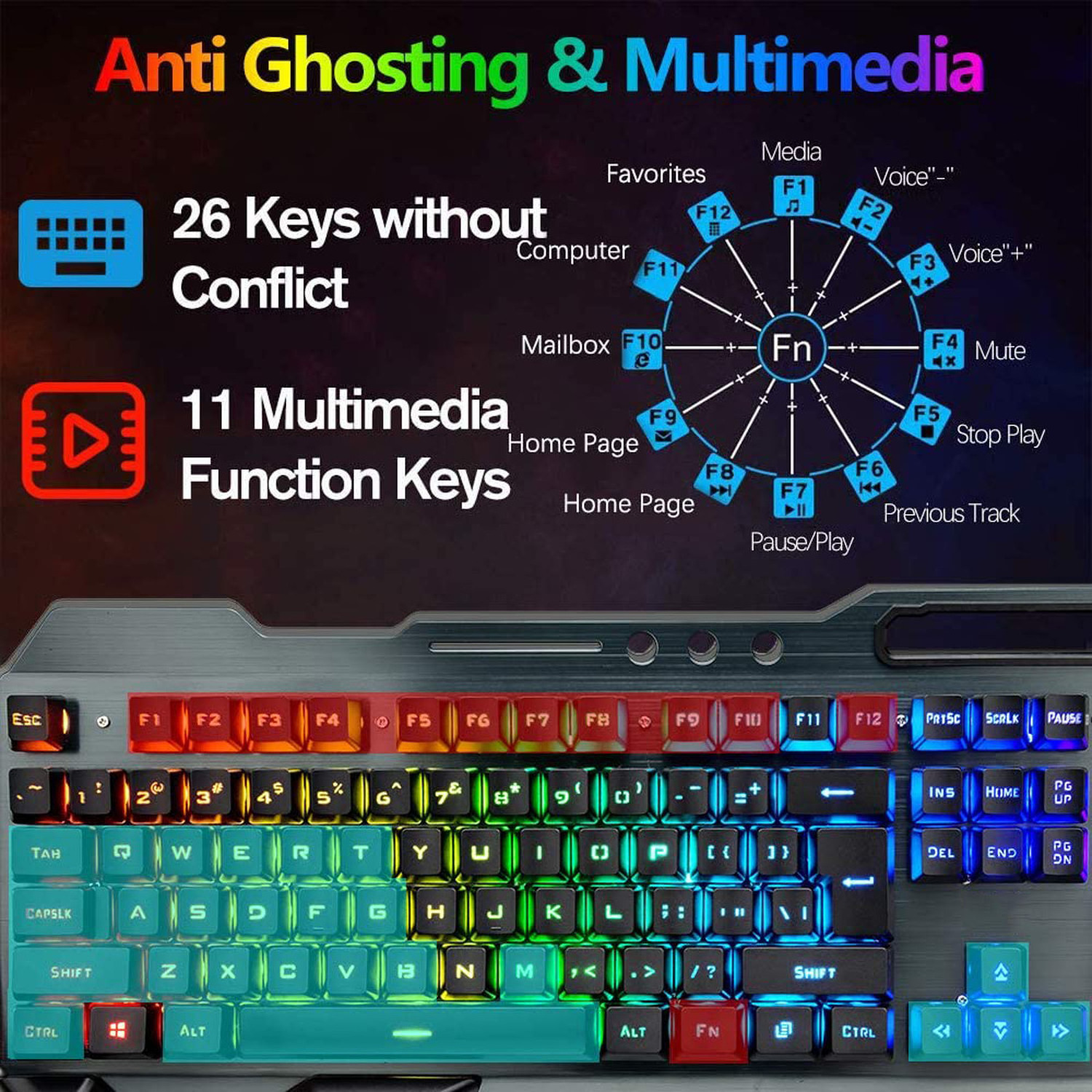 Rgb Led Backlit Mechanical Feel Wireless Gaming Keyboard Mouse Combos With Hand Rest Phone Holder For Computer Gamer Office