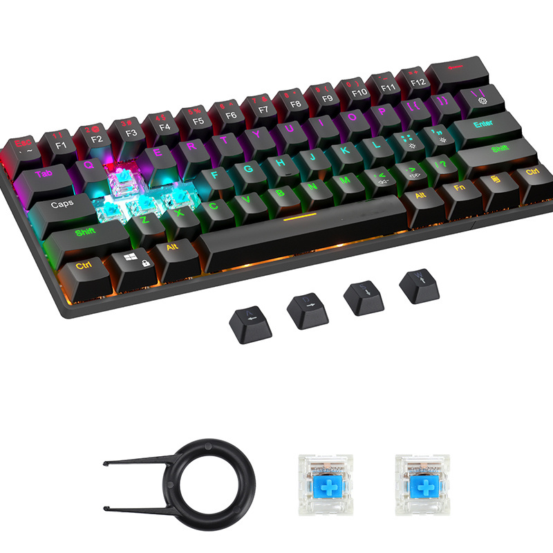 Wholesale 61 Keys Blue Black RGB Backlit Gamer Cool Gaming Ergonomic Design USB Wired Ajazz Hotswap Keyboard Mechanical