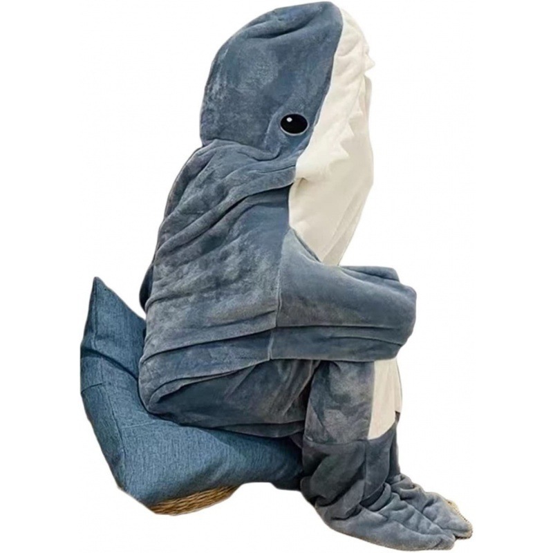 New Shark Blanket adult super soft soft Flannel hoodie sleeping bag one-piece pajamas snuggle shark