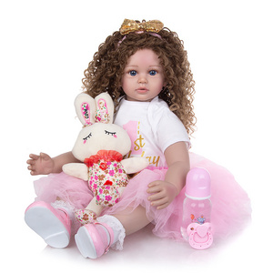 New arrival 60 cm reborn doll long hair lifelike soft silicone reborn baby doll