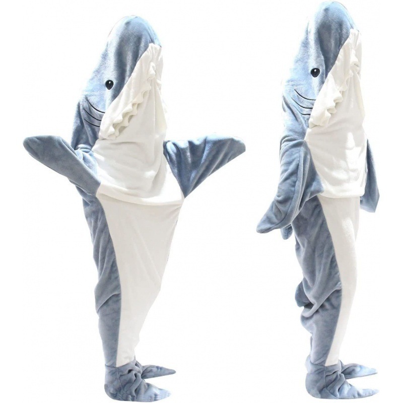 New Shark Blanket adult super soft soft Flannel hoodie sleeping bag one-piece pajamas snuggle shark