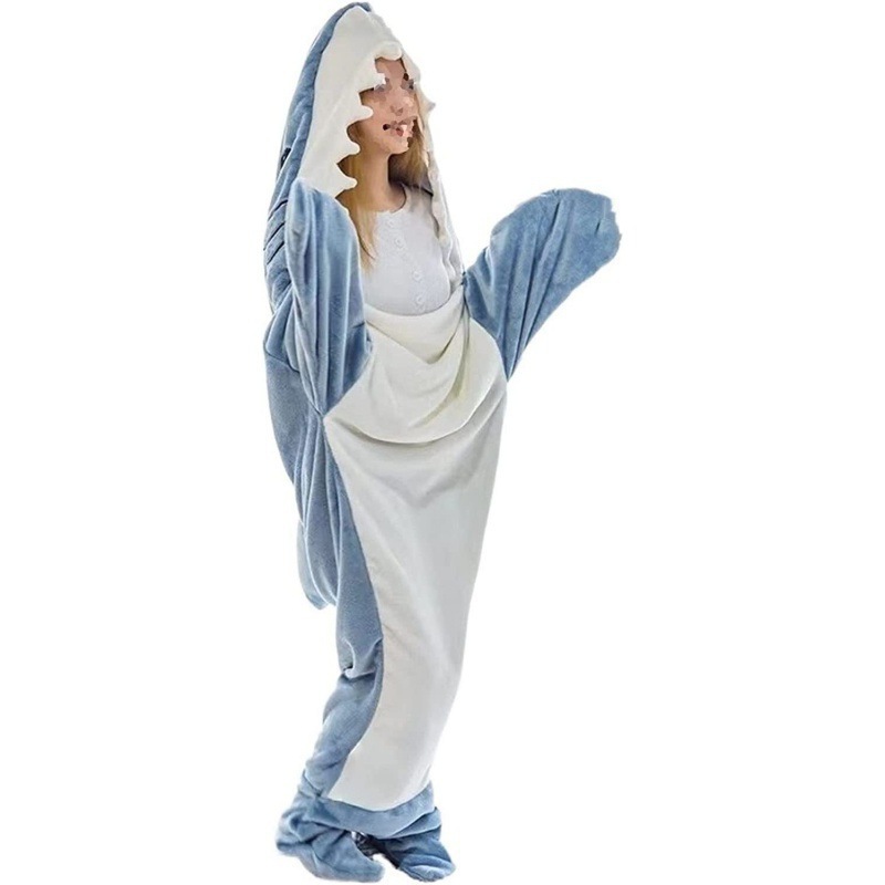 New Shark Blanket adult super soft soft Flannel hoodie sleeping bag one-piece pajamas snuggle shark