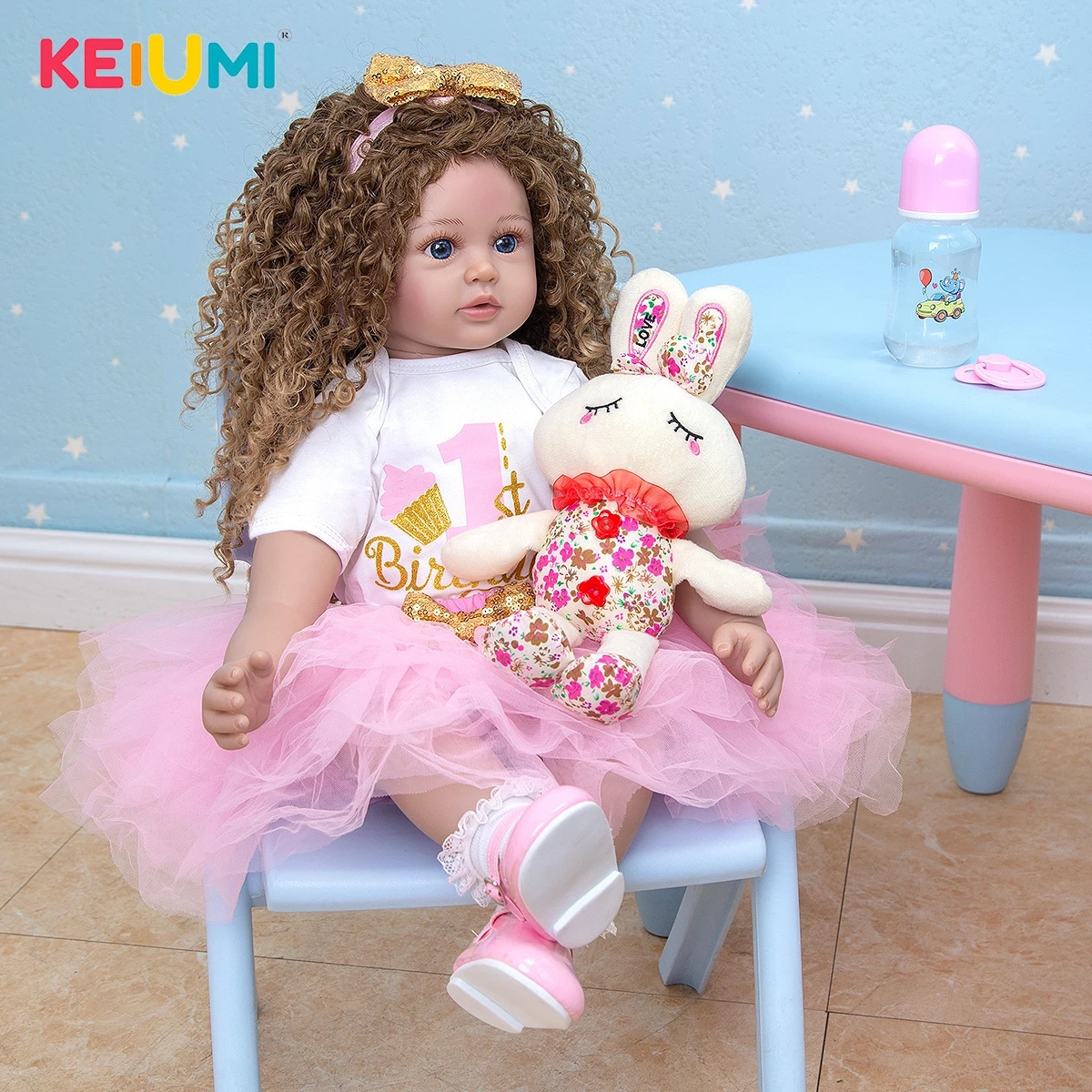 New arrival 60 cm reborn doll long hair lifelike soft silicone reborn baby doll