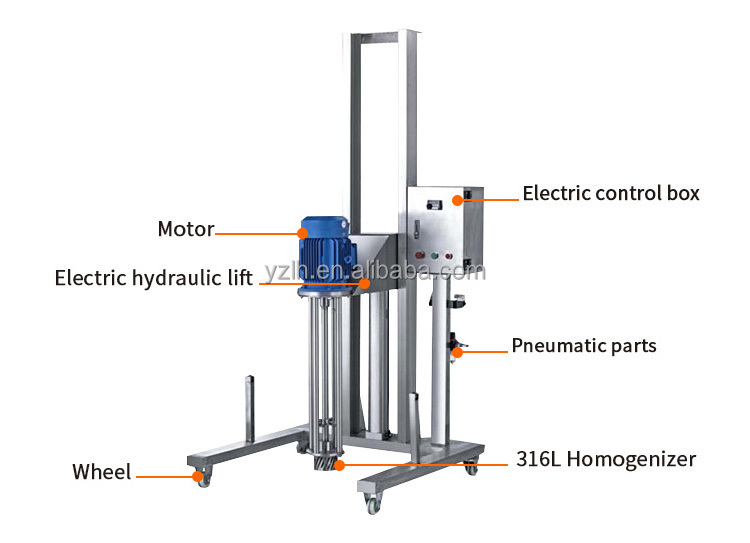 chemical industrial mixer high speed pneumatic lifting cream juice beverage emulisifier homogenizer with