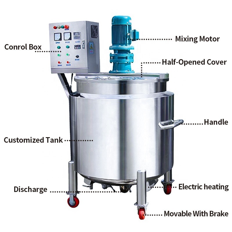 100L-500L Stainless steel liquid mixing tank with agitator electric heating mixing vessel stainless steel jacketed mixing tank