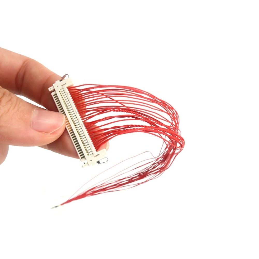 Custom compact 0.4mm Pitch 30pin Red Mini Coax LVDS Cable 30pin ribbon wire terminal cable assembly Applied for led