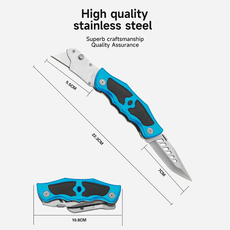 Dual Blade Aluminum Handle Folding Pocket Utility Knife Cutting Sharp Heavy Duty With Belt Clip