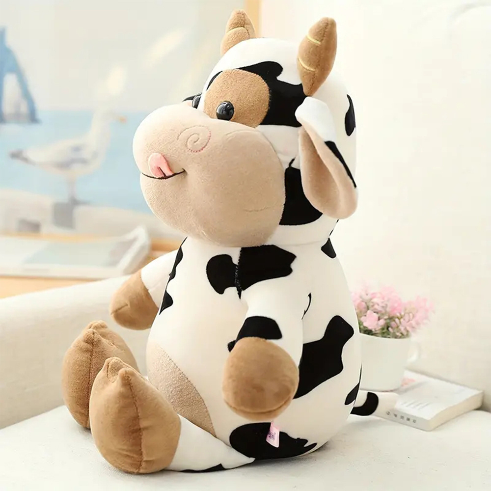 30cm/11.81in Cuddly Sitting Soft & Snuggly Silly Cow Plush Toy for Children's Birthday Gift Cattle Home Decoration Easter