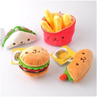 Korean Kawaii Peluche Burger Sandwich Fries Keychain Soft Cute Plush Small Pendant Cute Toy Doll Mini Grab Machine Doll Keychain