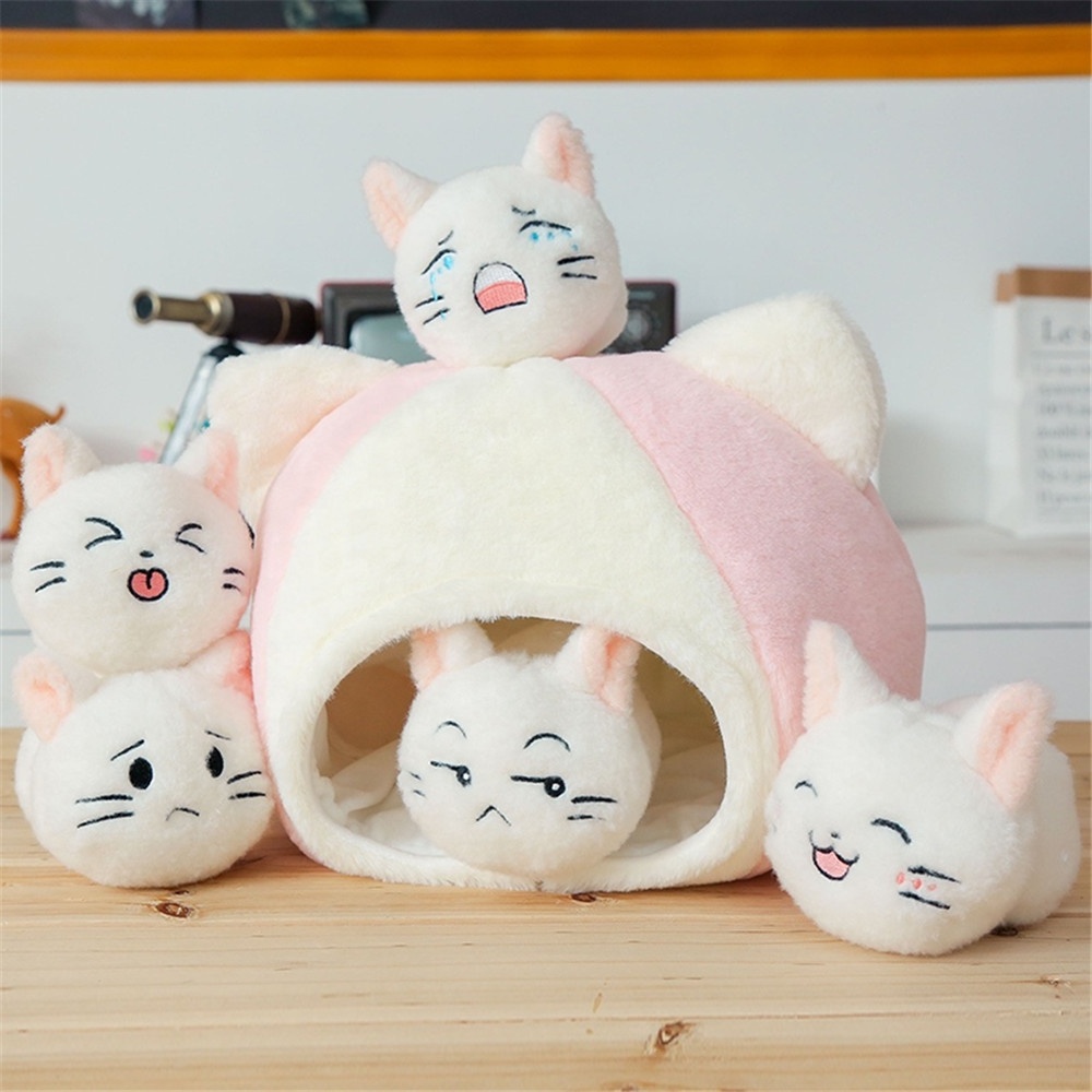 2022 New Custom Plush Kitty Cat Carrier and Nest With 10pcs Plush dolls Soft Stuffed Animal Toy