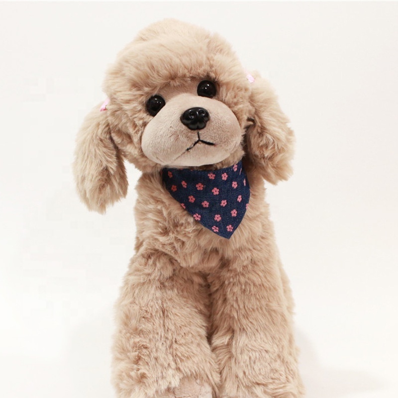 Custom Made Plush Stuffed Animals Realistic Stuffed  Poodle Adorable Plush Puppy Dog With Fancy Pink  Polka Dot Scarf for Gift