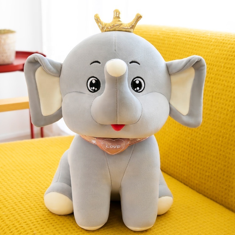 Hot sale customizable Wholesale Polyester Elephant Plush Toy Free Shipping Stuffed Animals With Crowns soft toys