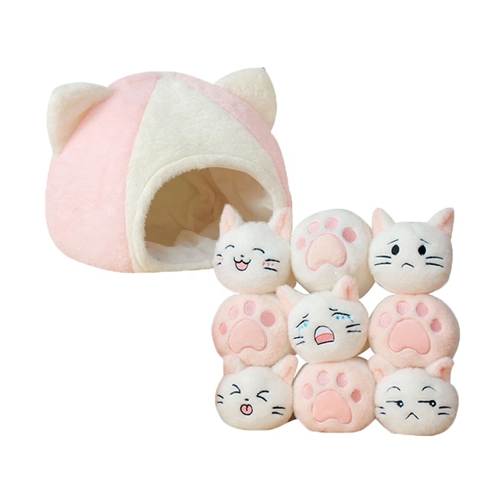 2022 New Custom Plush Kitty Cat Carrier and Nest With 10pcs Plush dolls Soft Stuffed Animal Toy