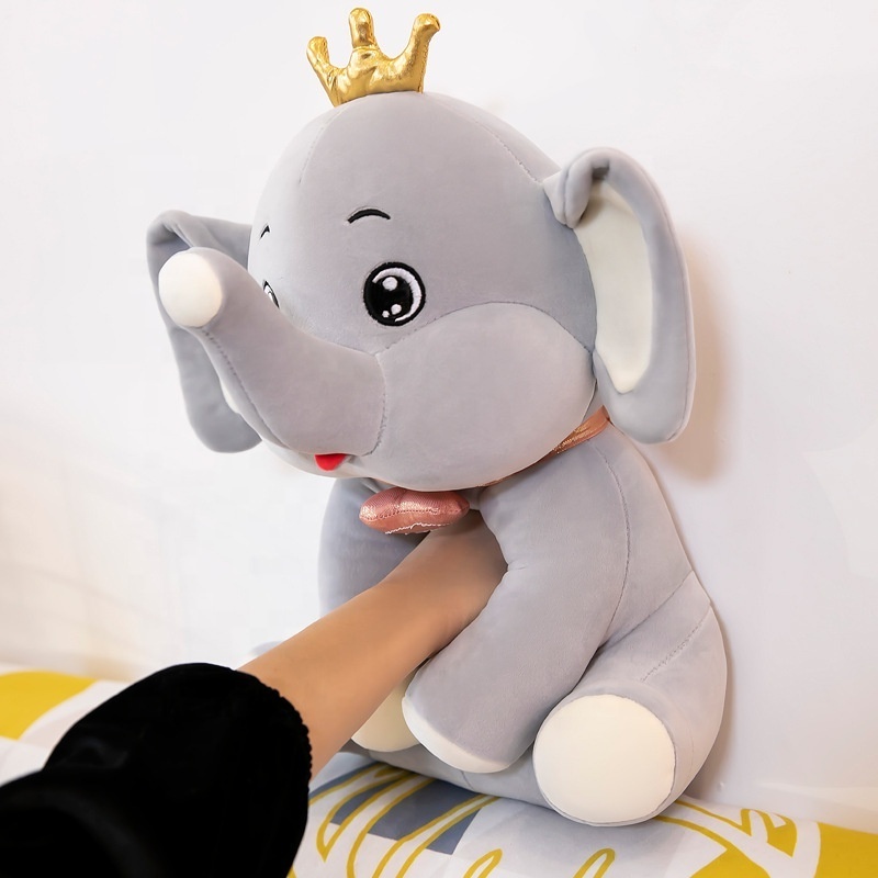 Hot sale customizable Wholesale Polyester Elephant Plush Toy Free Shipping Stuffed Animals With Crowns soft toys