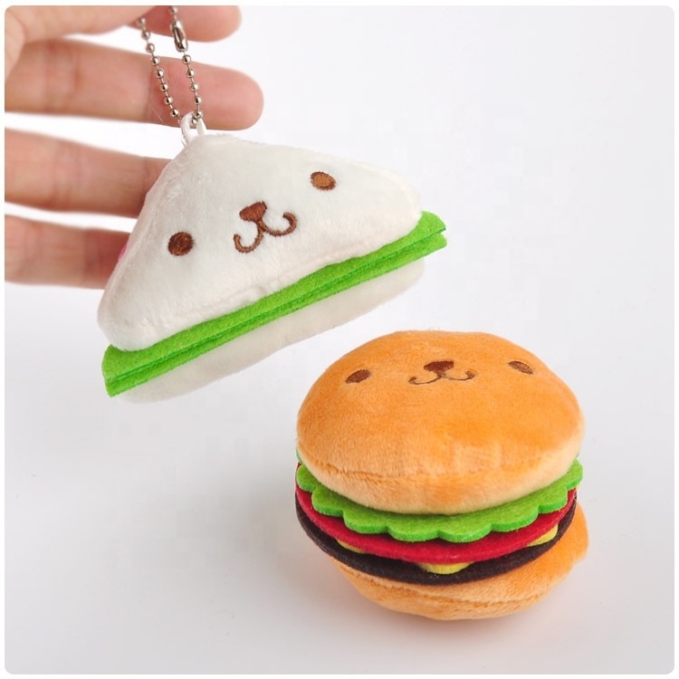 Korean Kawaii Peluche Burger Sandwich Fries Keychain Soft Cute Plush Small Pendant Cute Toy Doll Mini Grab Machine Doll Keychain