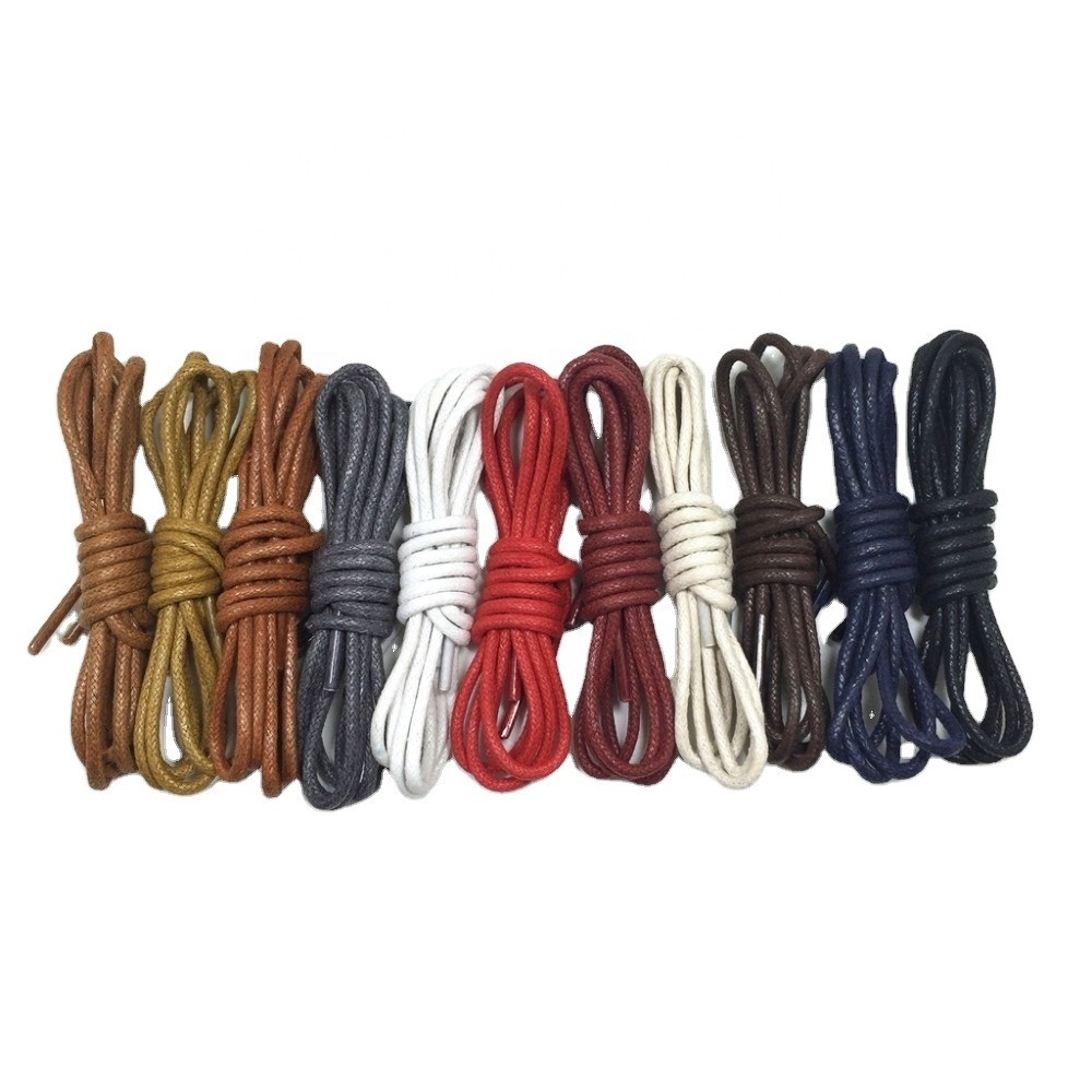 Wholesale leather shoes use many available colors custom long round white waxed shoe laces