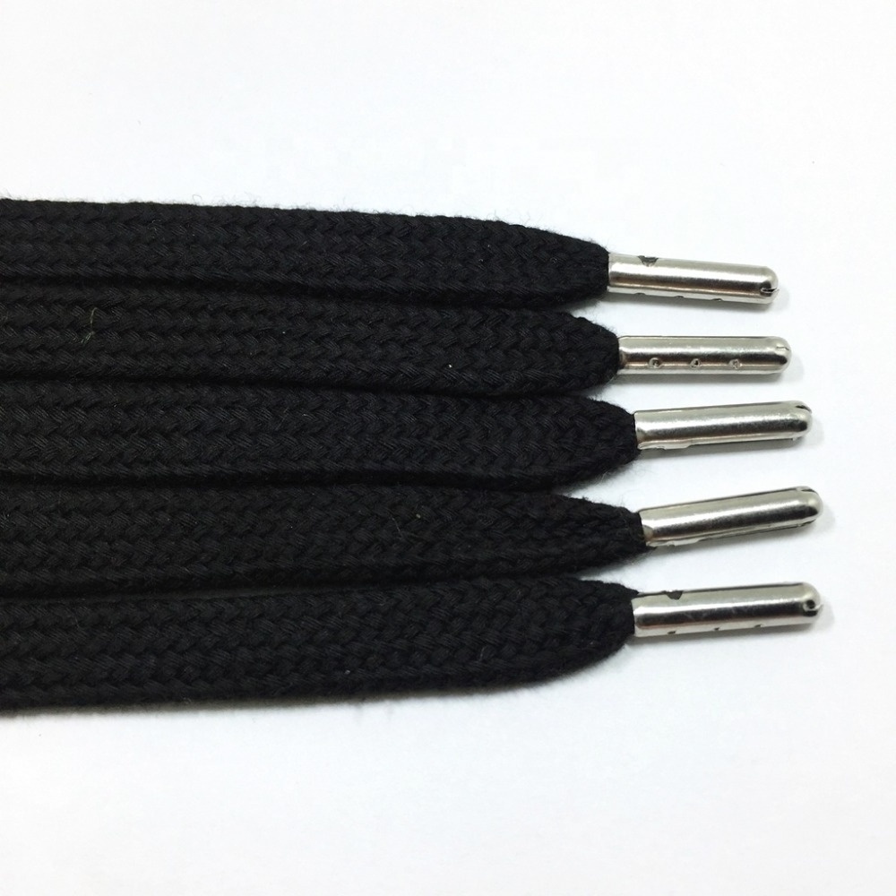 Factory produce flat piping cotton draw cord with metal tips for hoodie