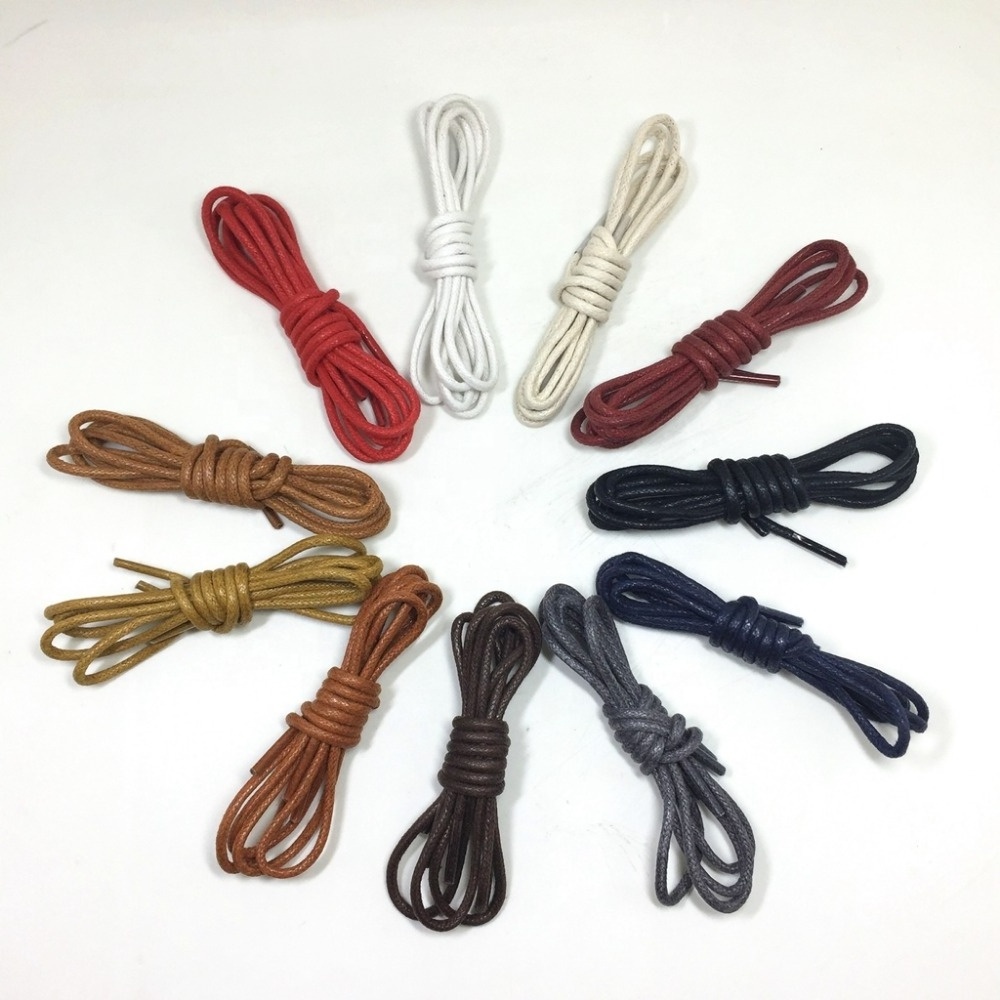 Wholesale leather shoes use many available colors custom long round white waxed shoe laces